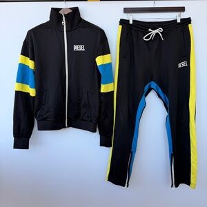 Diesel Black Track Jacket & Pants with Yellow and Blue Accents